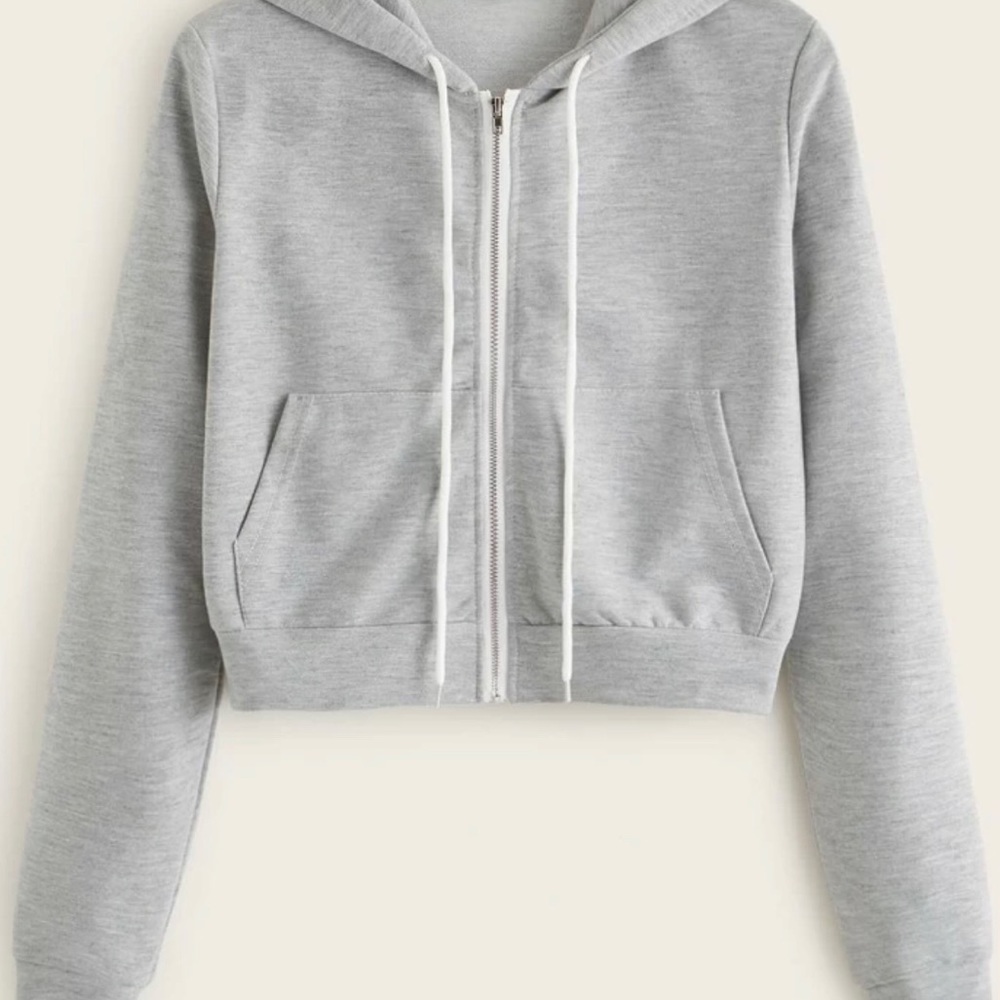 Light Gray Cropped Zip-up Sweater
